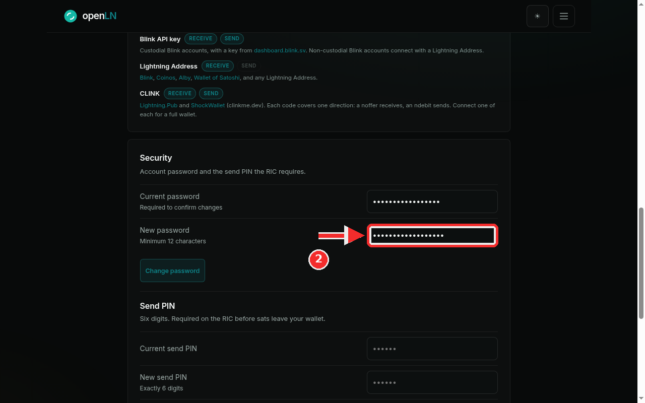 New password field with the red mark on it and the current password filled in above