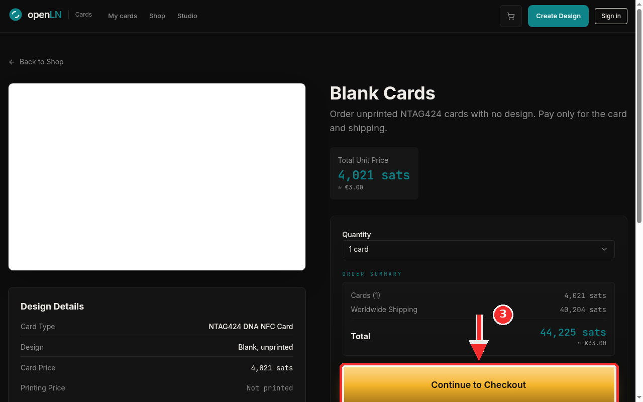 Product page with the Continue to Checkout button boxed in red