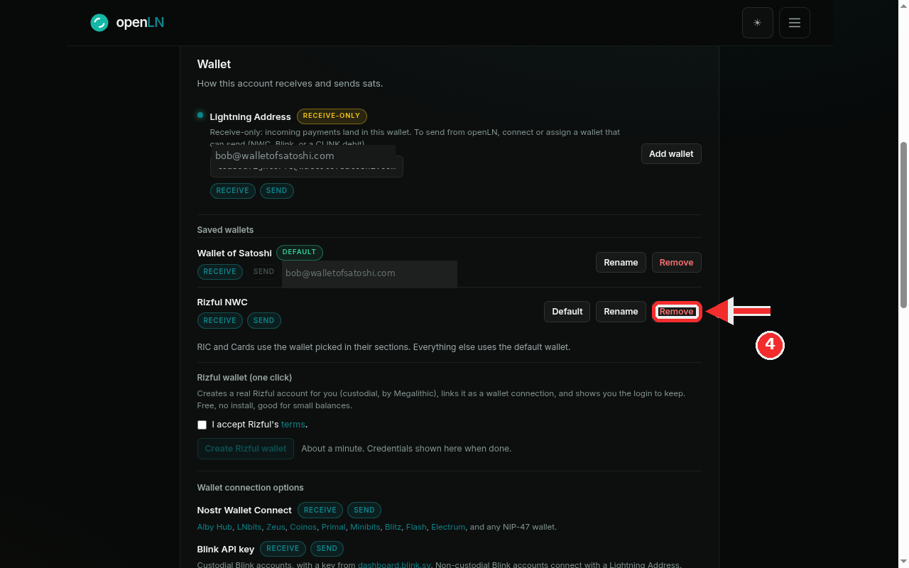 Remove button highlighted on the Rizful NWC row