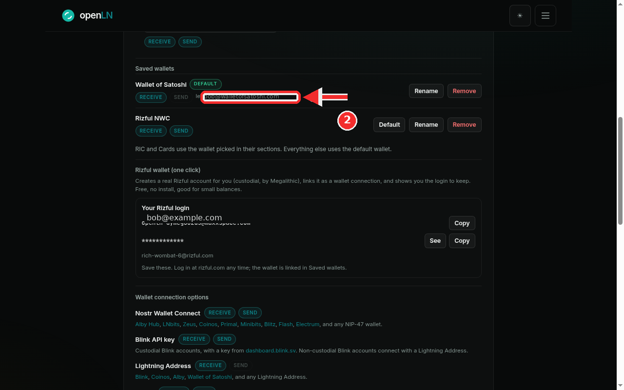 Saved wallets list with the Rizful wallet back in place