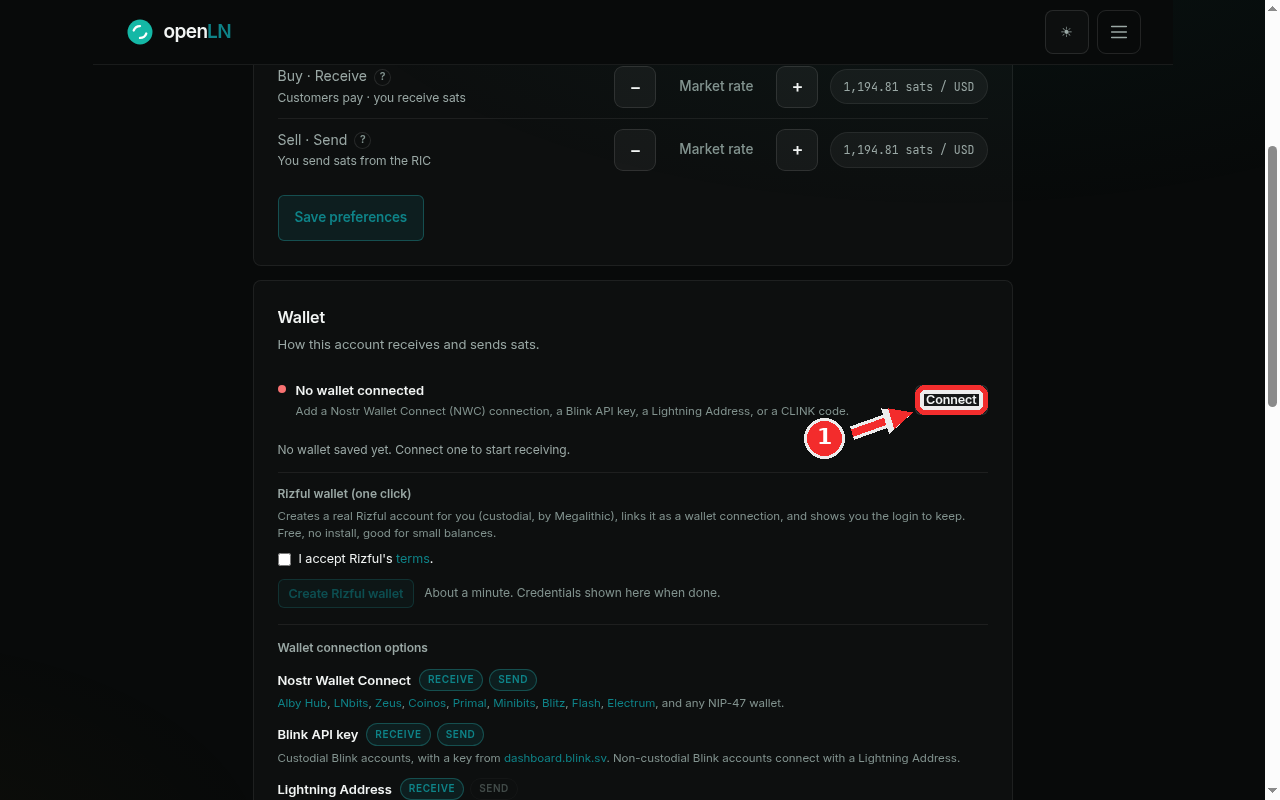 Wallet card with the Connect button highlighted